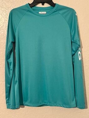 Columbia PFG Long Sleeve Fishing Performance Shirt Aqua Blue Size Medium